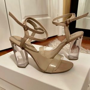 Call It Spring Nude Chunky Heeled Clear Sandals Size 8